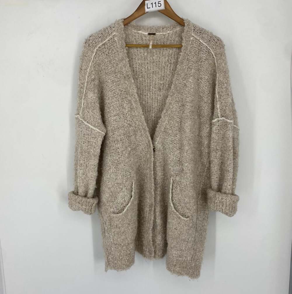 Free People Boucle Cardi Duster Sweater Oatmeal Alpaca Blend Medium Cozy